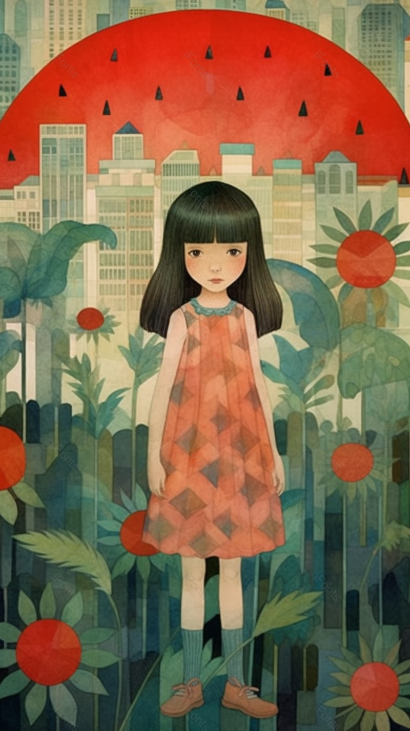 夏天小暑西瓜女孩插画背景田园风光,插画/手绘图,插画/手绘图库,插画/手绘图下载,插画/手绘